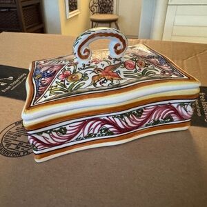 Hand-Painted Ceramic Box with Multicolor Design